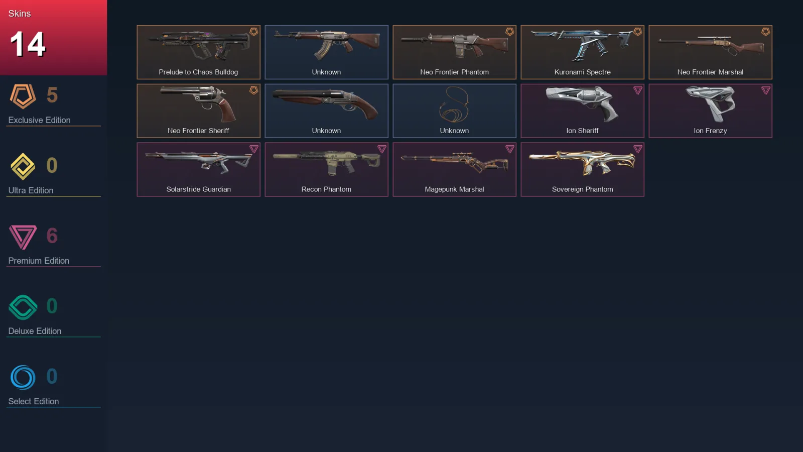 EU | Lv1 | Unranked | 14 Skin | 5 Agent | 1 Buddy