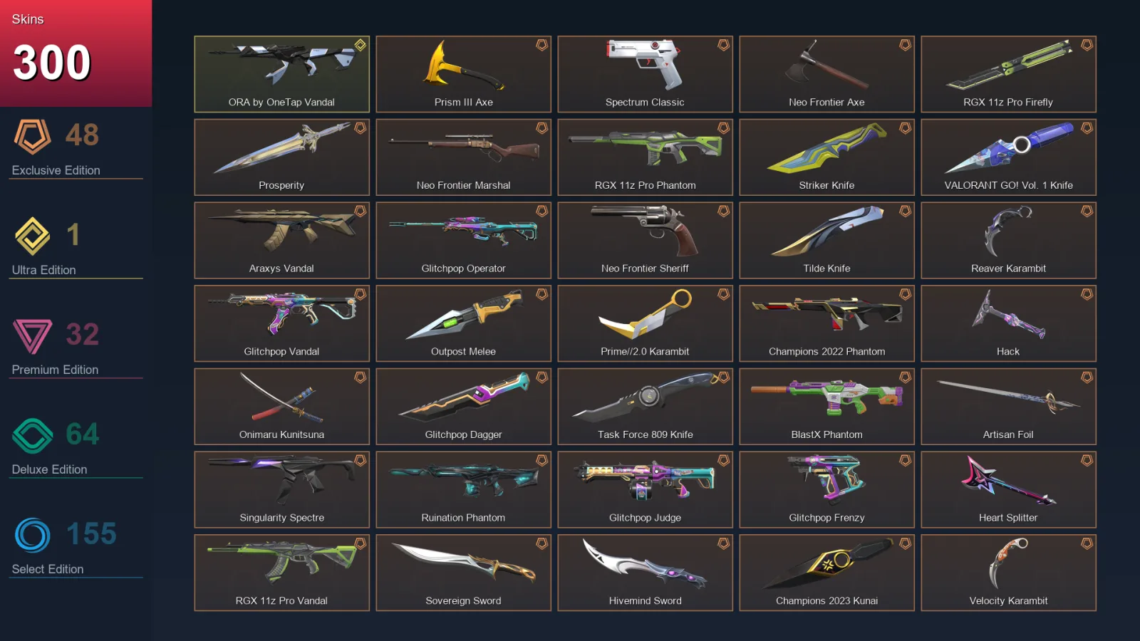 NA | Lv350 | Unranked | 300 Skin | 28 Agent | 224 Buddy