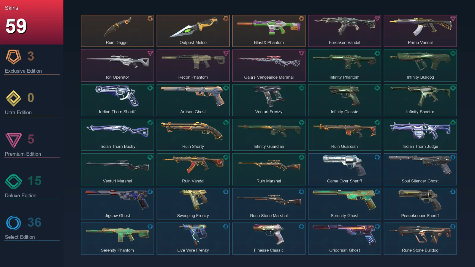 EU | Lv213 | Unranked | 59 Skin | 23 Agent | 100 Buddy