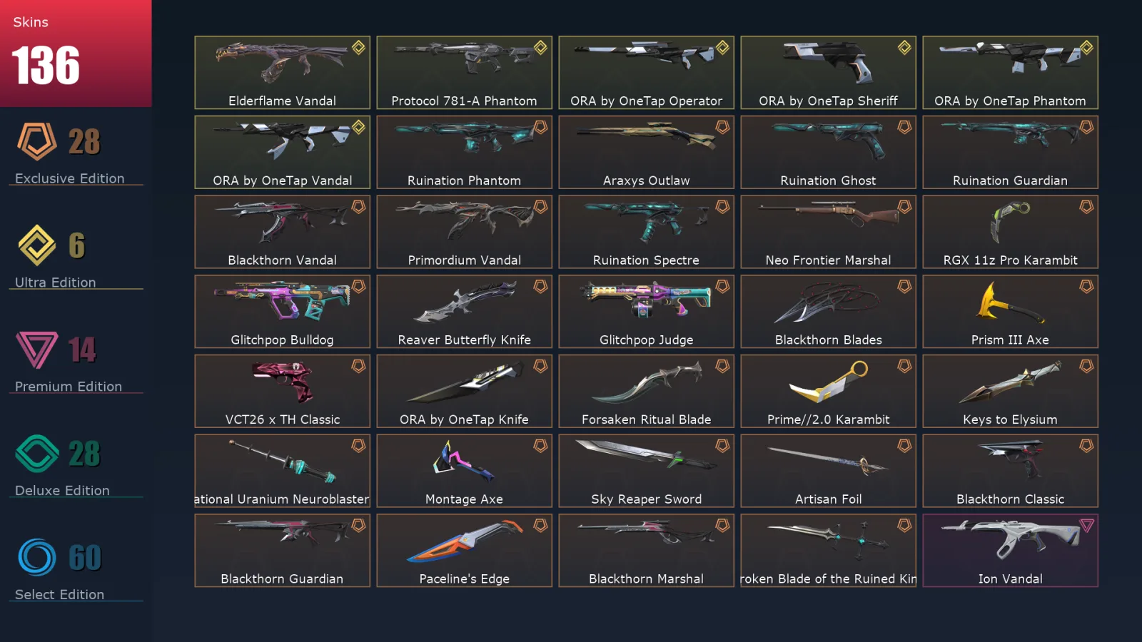 [Valorant] | EU | Level 368 | Diamond 3 | 29 Agents | 137 Skins