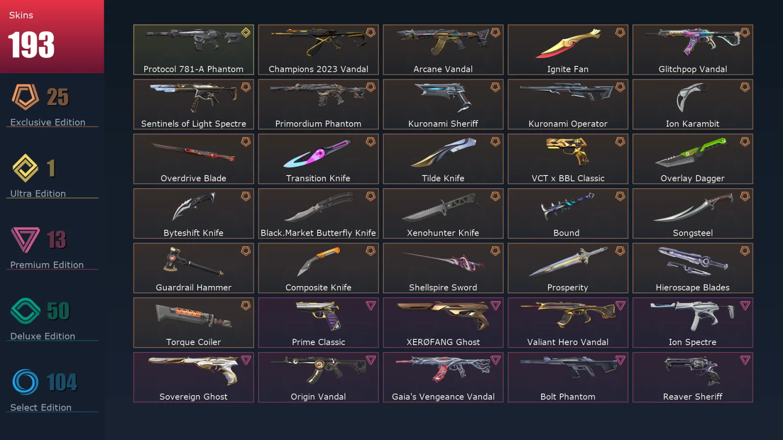 [Valorant] | EU | Level 362 | 29 Agents | 193 Skins
