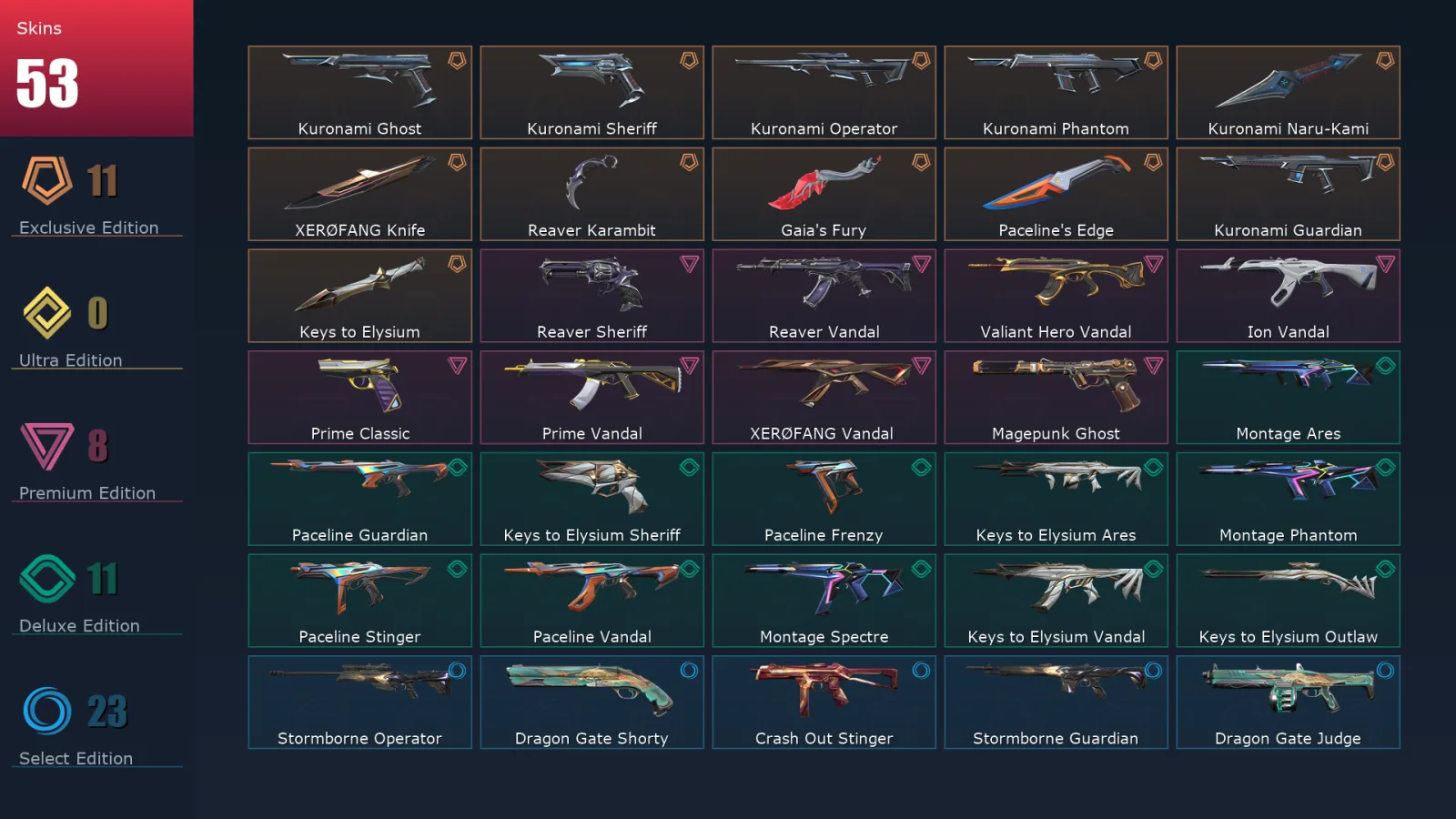 [Valorant] | EU | Level 71 | Diamond 2 | 19 Agents | 53 Skins