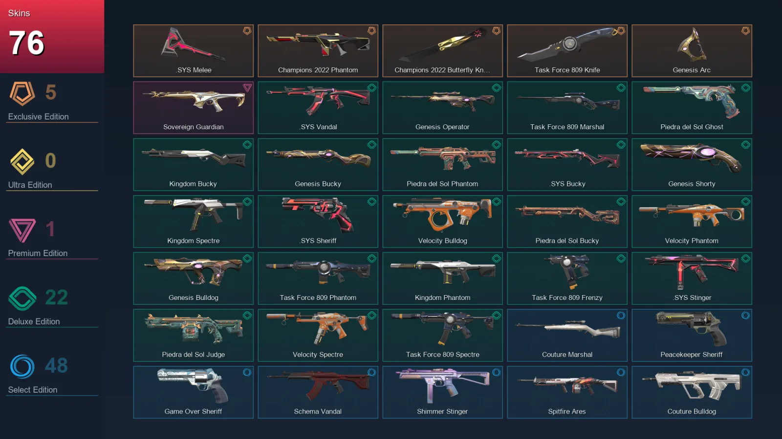 LA | Lv112 | Unranked | 76 Skin | 16 Agent | 78 Buddy — Valorant account