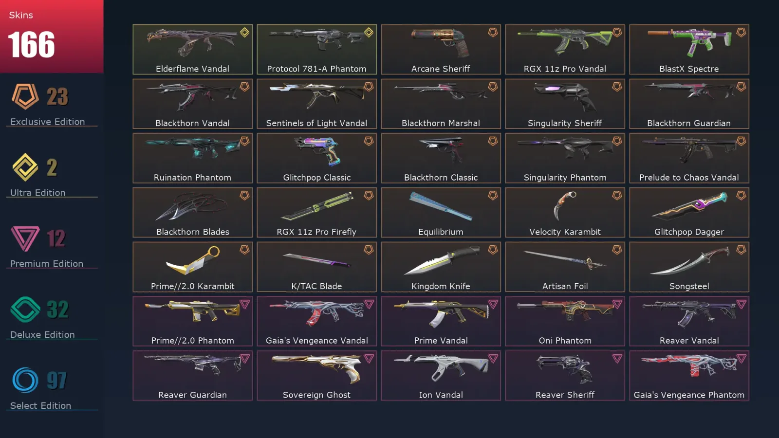 [Valorant] | EU | Level 475 | Gold 3 | 29 Agents | 166 Skins — Valorant account