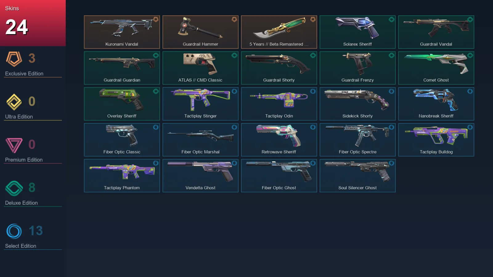 EU | Kuronami Vandal | Guardrail Hammer | 5 Years // Beta Remastered Knife | Solarex Sheriff | 24 Skin | 28 Agent | 69 Buddy | Lv181