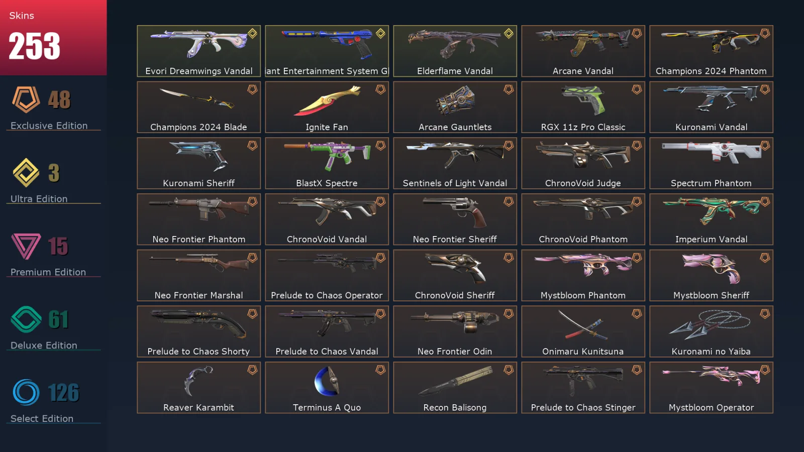 [Valorant] | EU | Level 500 | Platinum 3 | 29 Agents | 253 Skins