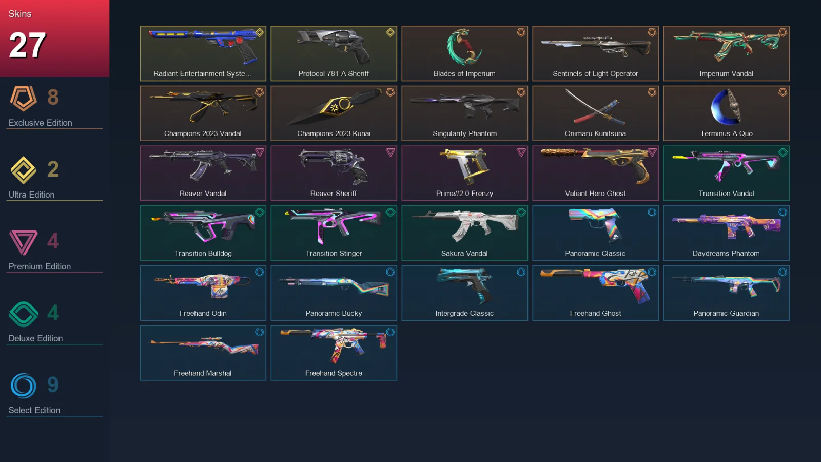 EU | Lv34 | Unranked | 27 Skin | 13 Agent | 16 Buddy