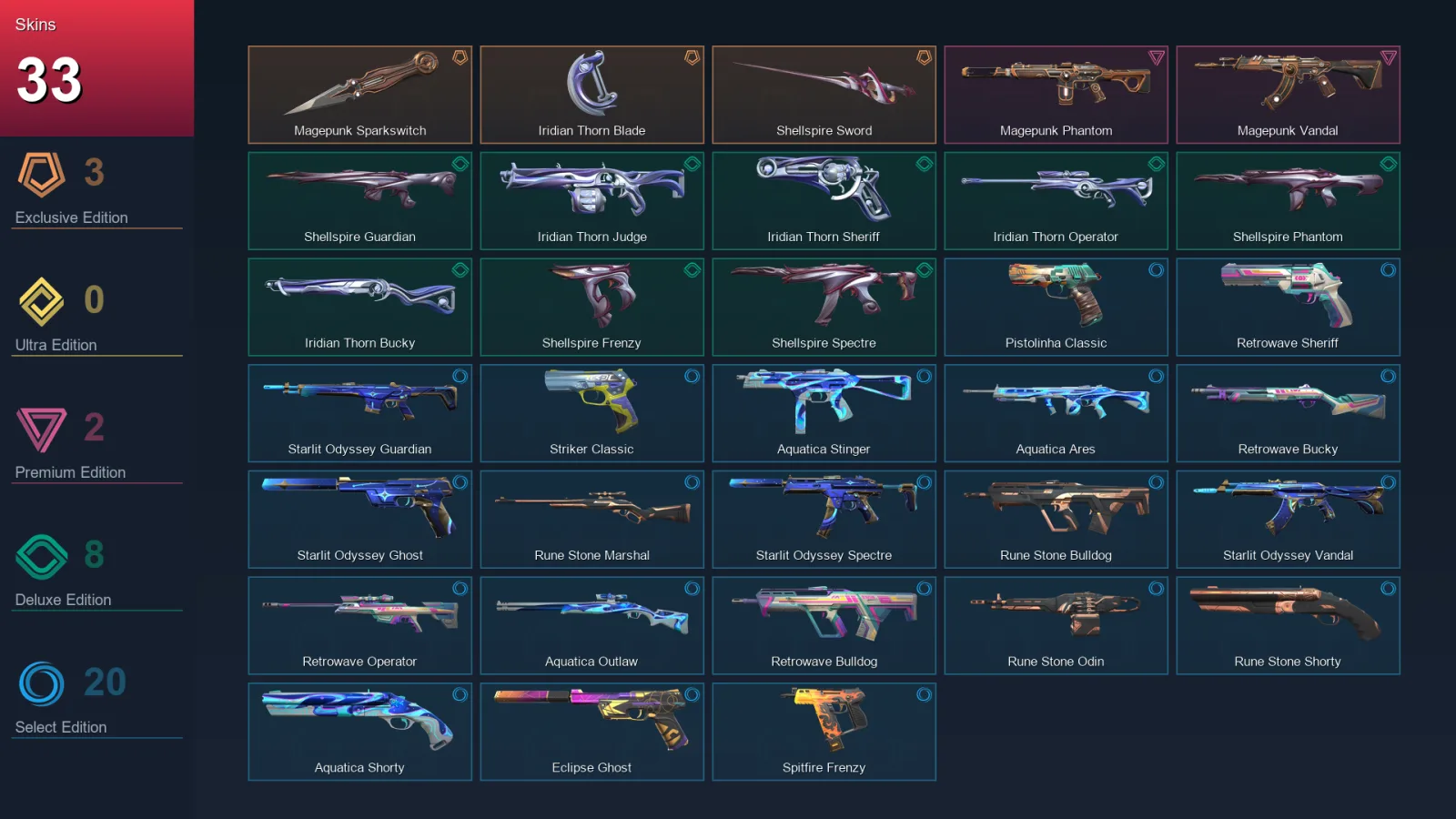 EU | Lv160 | Unranked | 33 Skin | 27 Agent | 82 Buddy