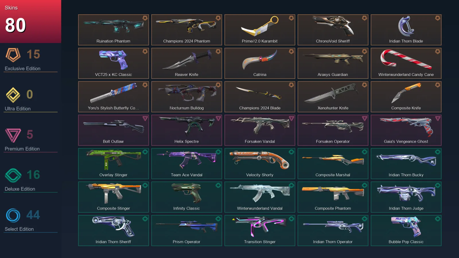 EU | Lv256 | Unranked | 80 Skin | 28 Agent | 113 Buddy