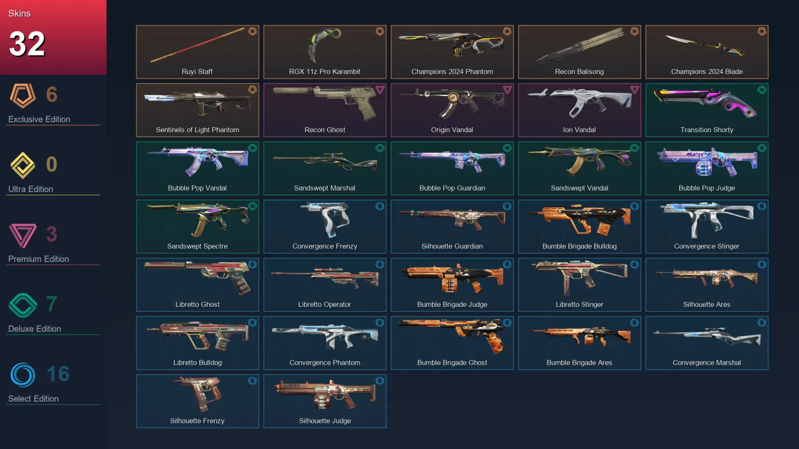 NA | Lv53 | Unranked | 32 Skin | 16 Agent | 27 Buddy