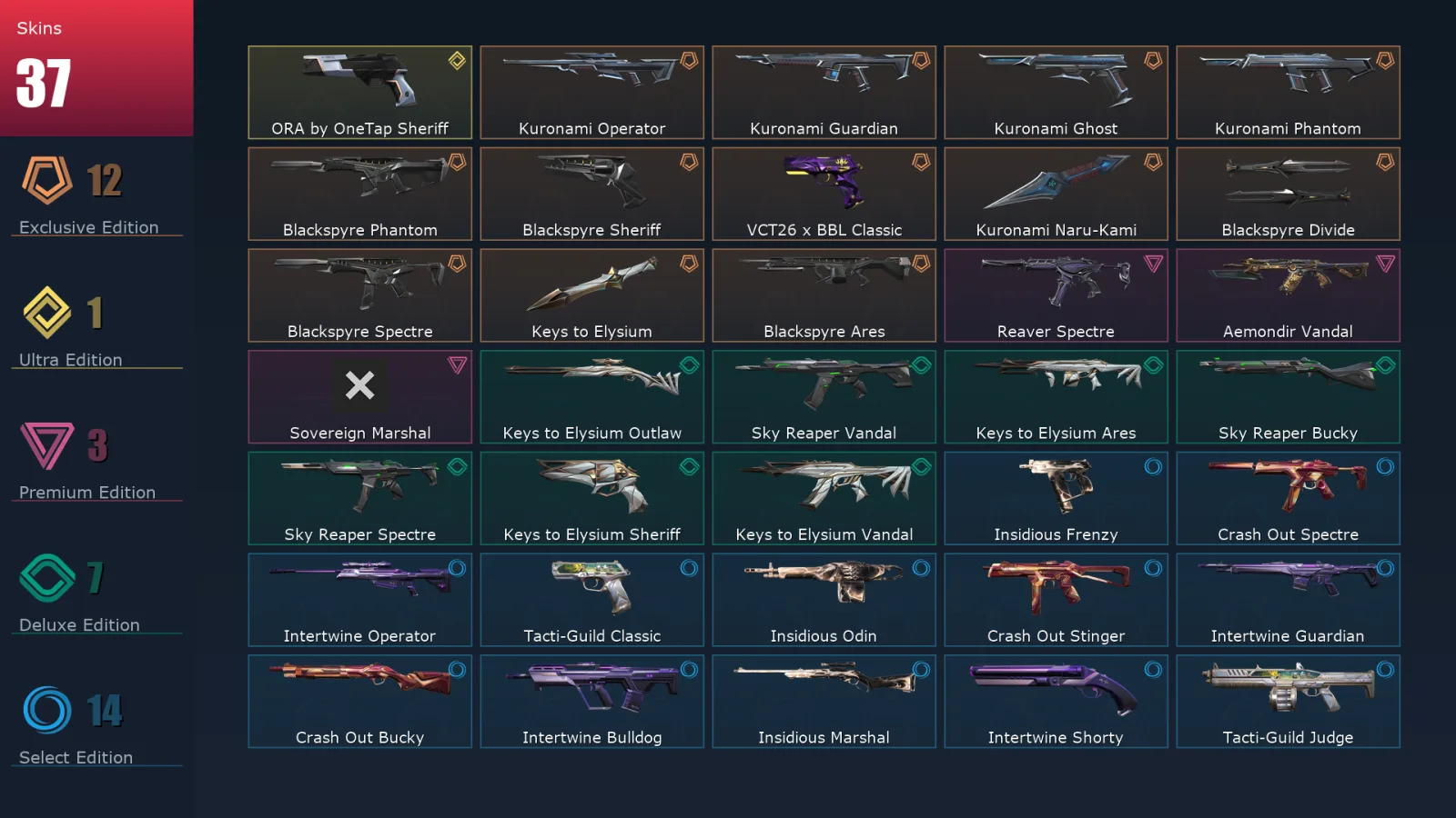 [Valorant] | EU | Level 32 | Silver 1 | 11 Agents | 37 Skins
