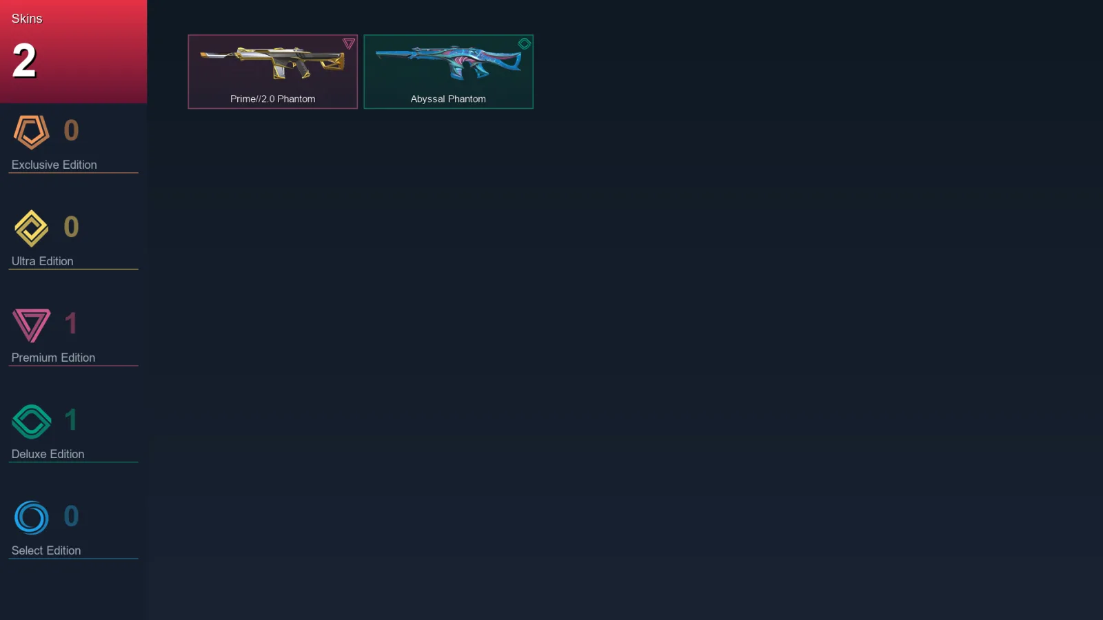 AP | Lv9 | Unranked | 2 Skin | 7 Agent | 2 Buddy — Abyssal Phantom