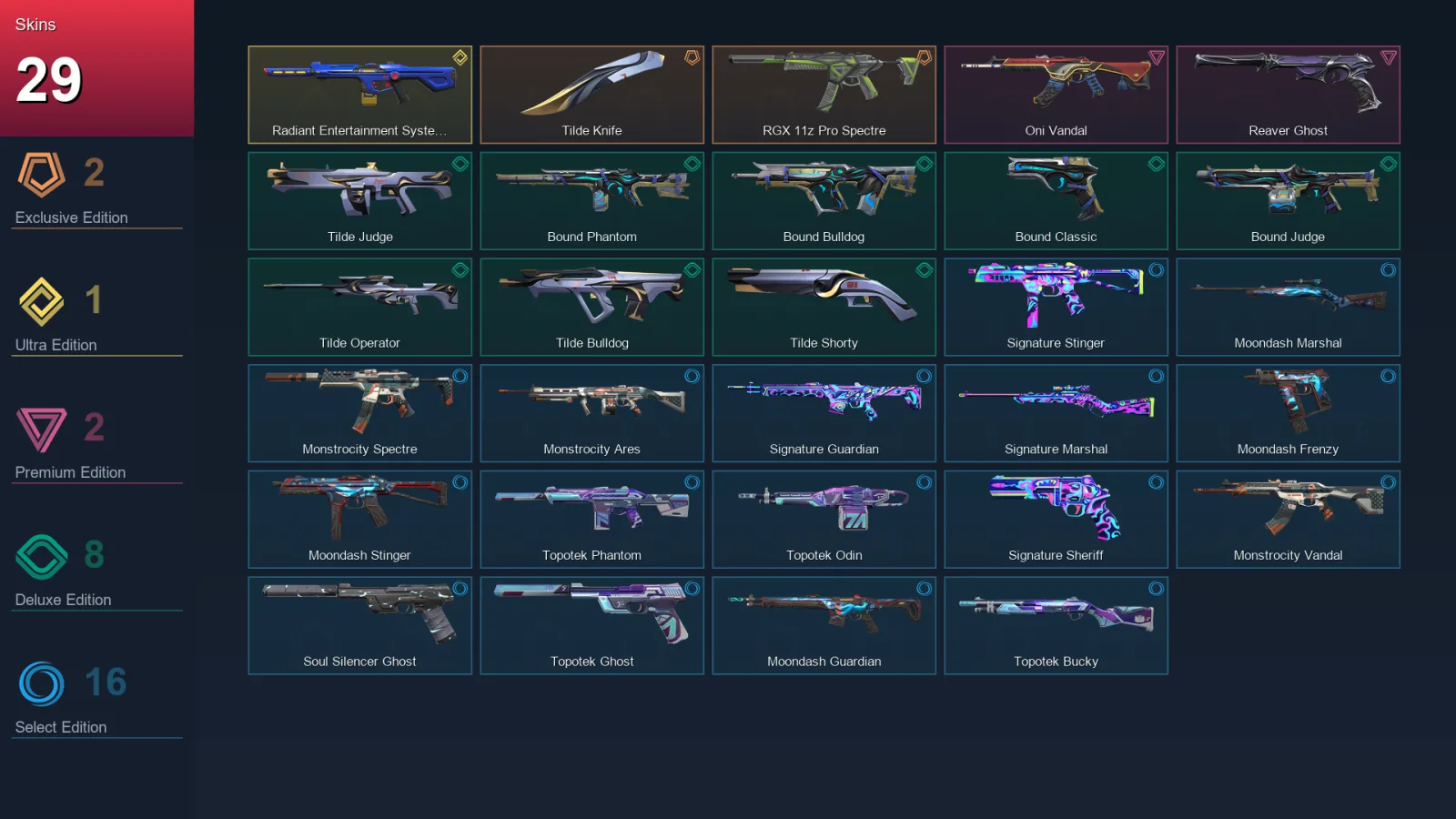 NA | Lv65 | Unranked | 29 Skin | 18 Agent | 37 Buddy
