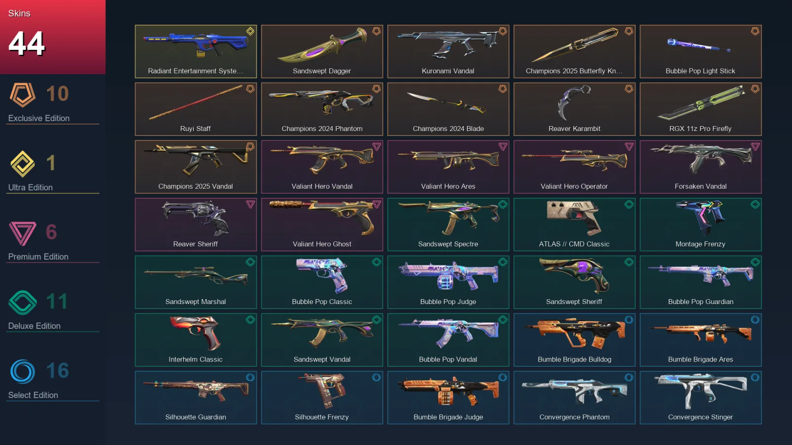 EU | Lv134 | Gold I | 44 Skin | 29 Agent | 65 Buddy