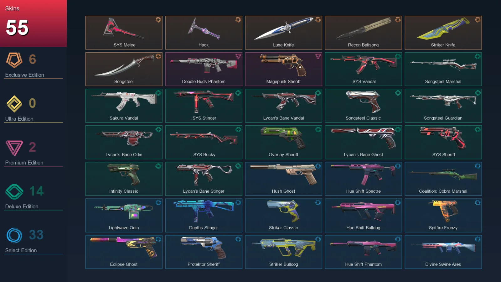 AP | Lv149 | Unranked | 55 Skin | 29 Agent | 77 Buddy