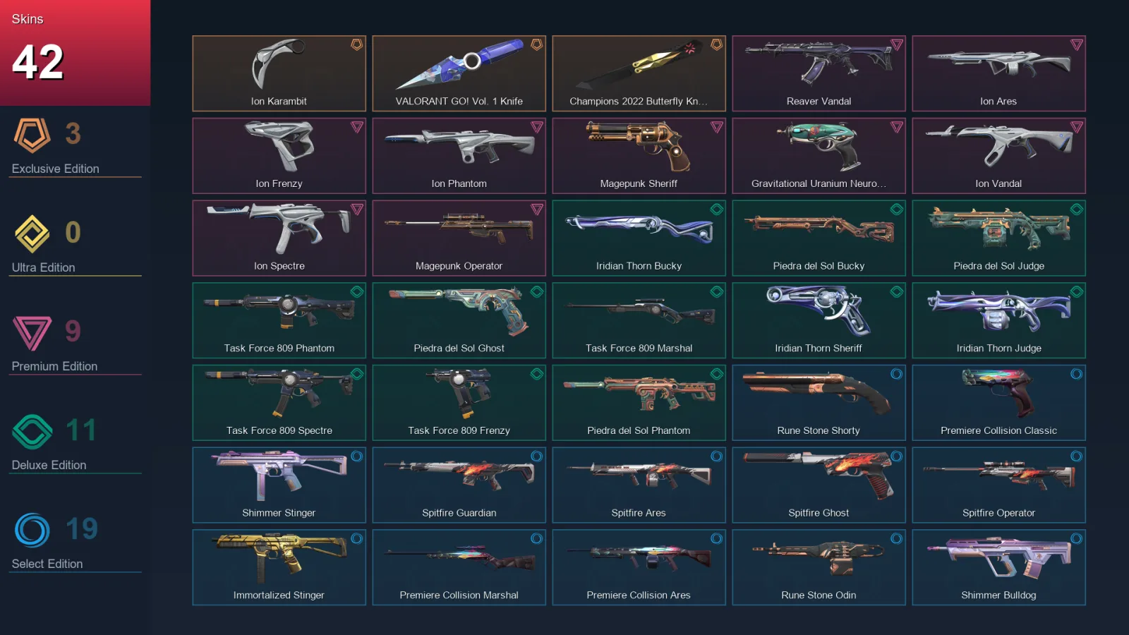 NA | Lv55 | Unranked | 42 Skin | 16 Agent | 36 Buddy