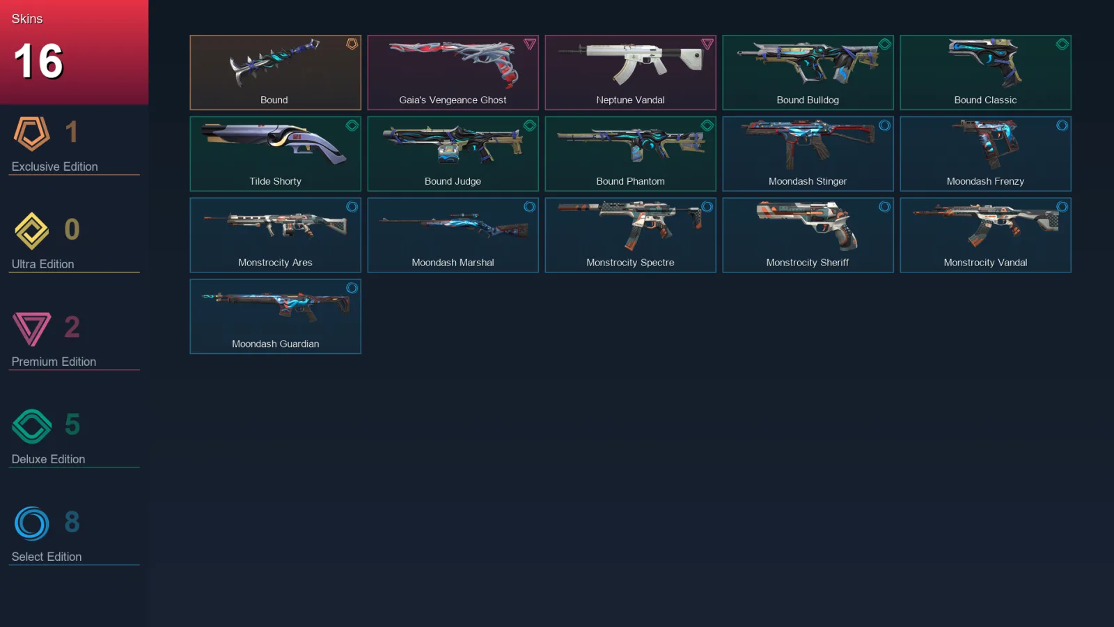 AP | Bound | Gaia's Vengeance Ghost | Neptune Vandal | Bound Bulldog | 16 Skin | 21 Agent | 35 Buddy | Lv84