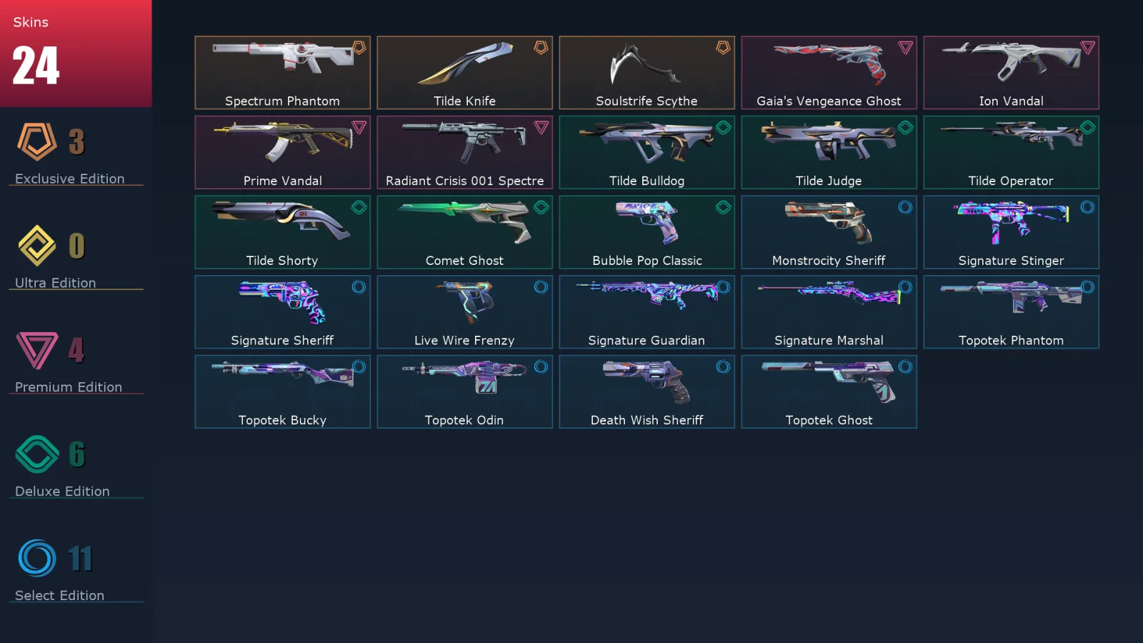 [Valorant] | EU | Level 177 | Gold 2 | 29 Agents | 24 Skins