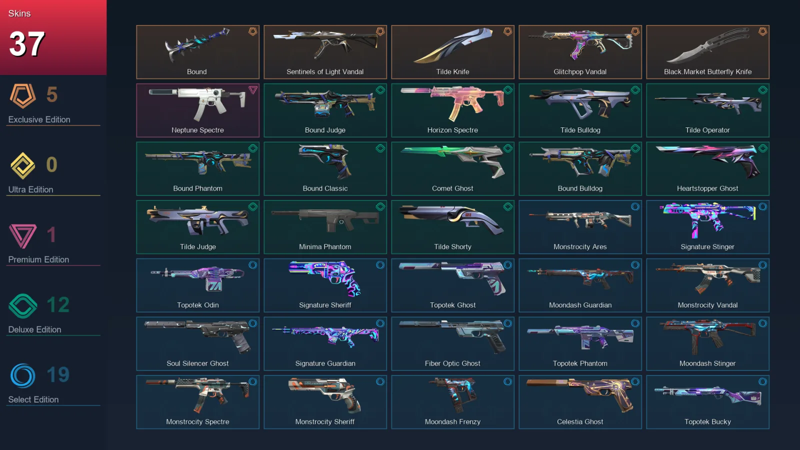 AP | Lv163 | Unranked | 37 Skin | 28 Agent | 72 Buddy — Valorant account