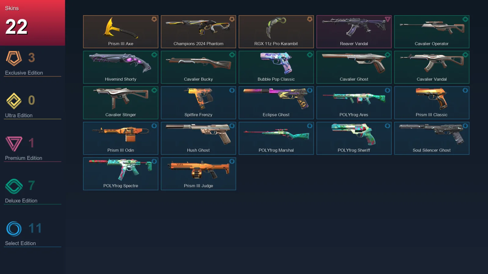 NA | Lv122 | Unranked | 22 Skin | 27 Agent | 57 Buddy