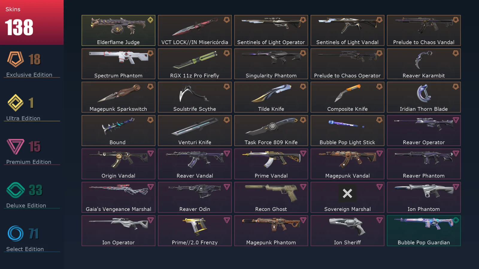 [Valorant] | EU | Level 247 | 27 Agents | 138 Skins