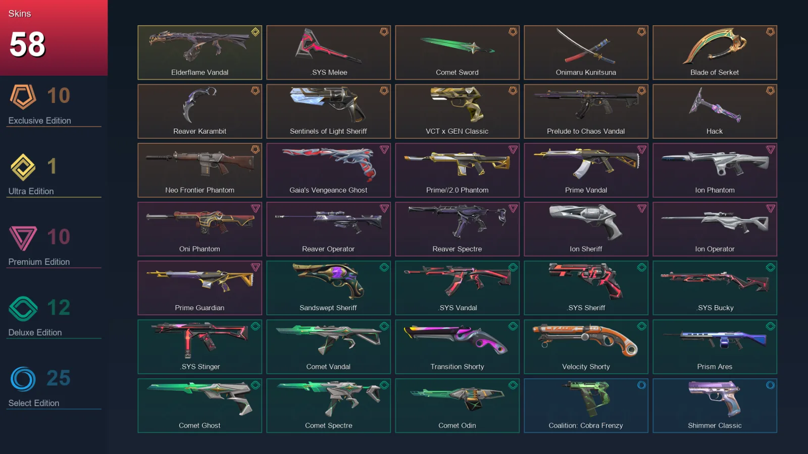 AP | Lv257 | Unranked | 58 Skin | 28 Agent | 103 Buddy — Valorant account