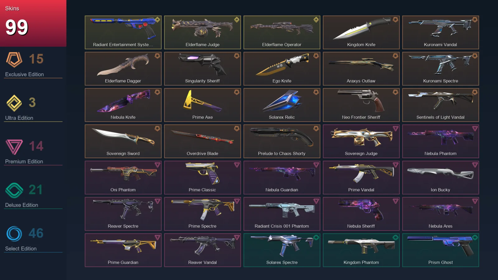 NA | Lv91 | Unranked | 99 Skin | 26 Agent | 75 Buddy