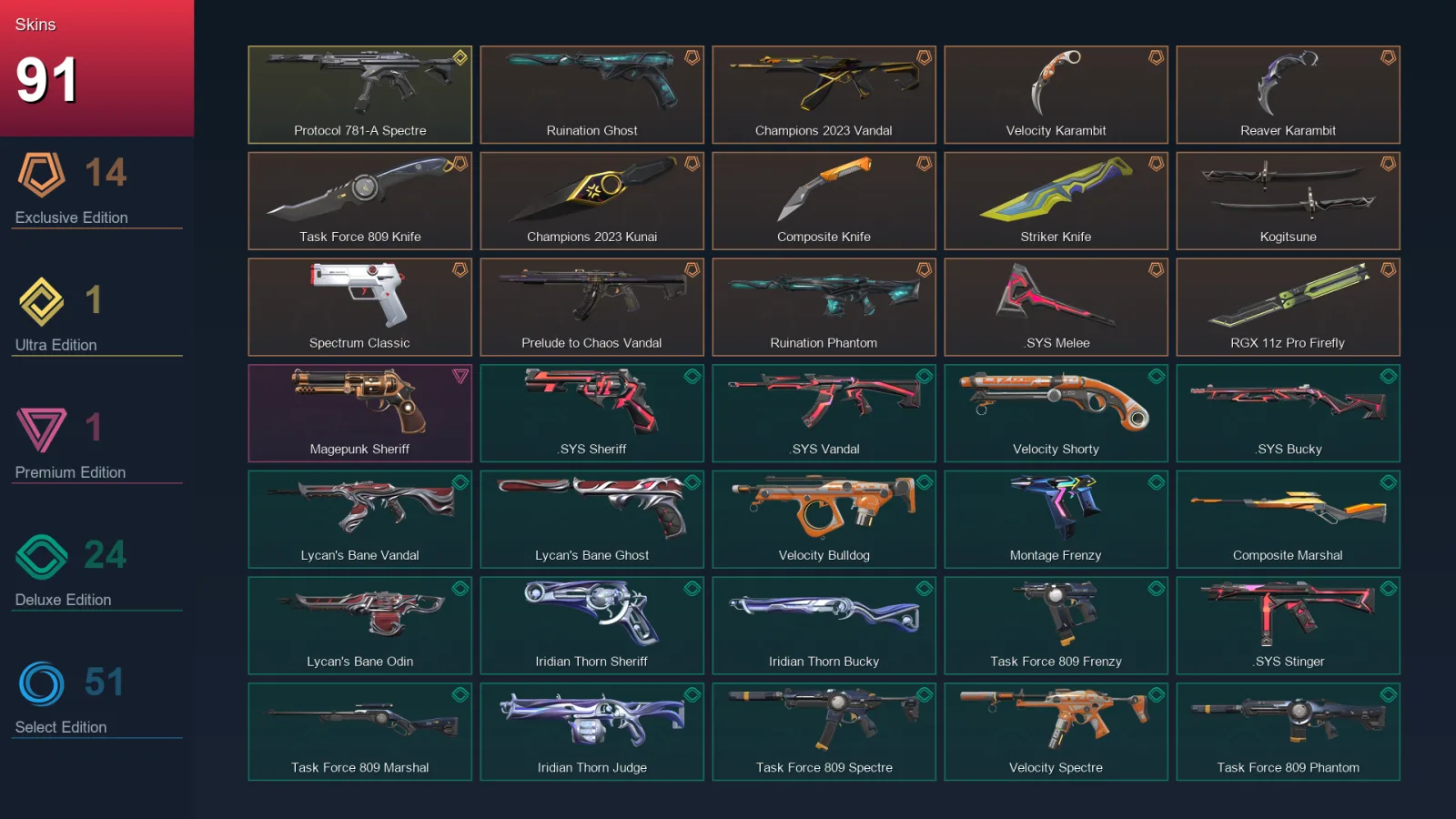 LA | Lv168 | Unranked | 91 Skin | 29 Agent | 94 Buddy