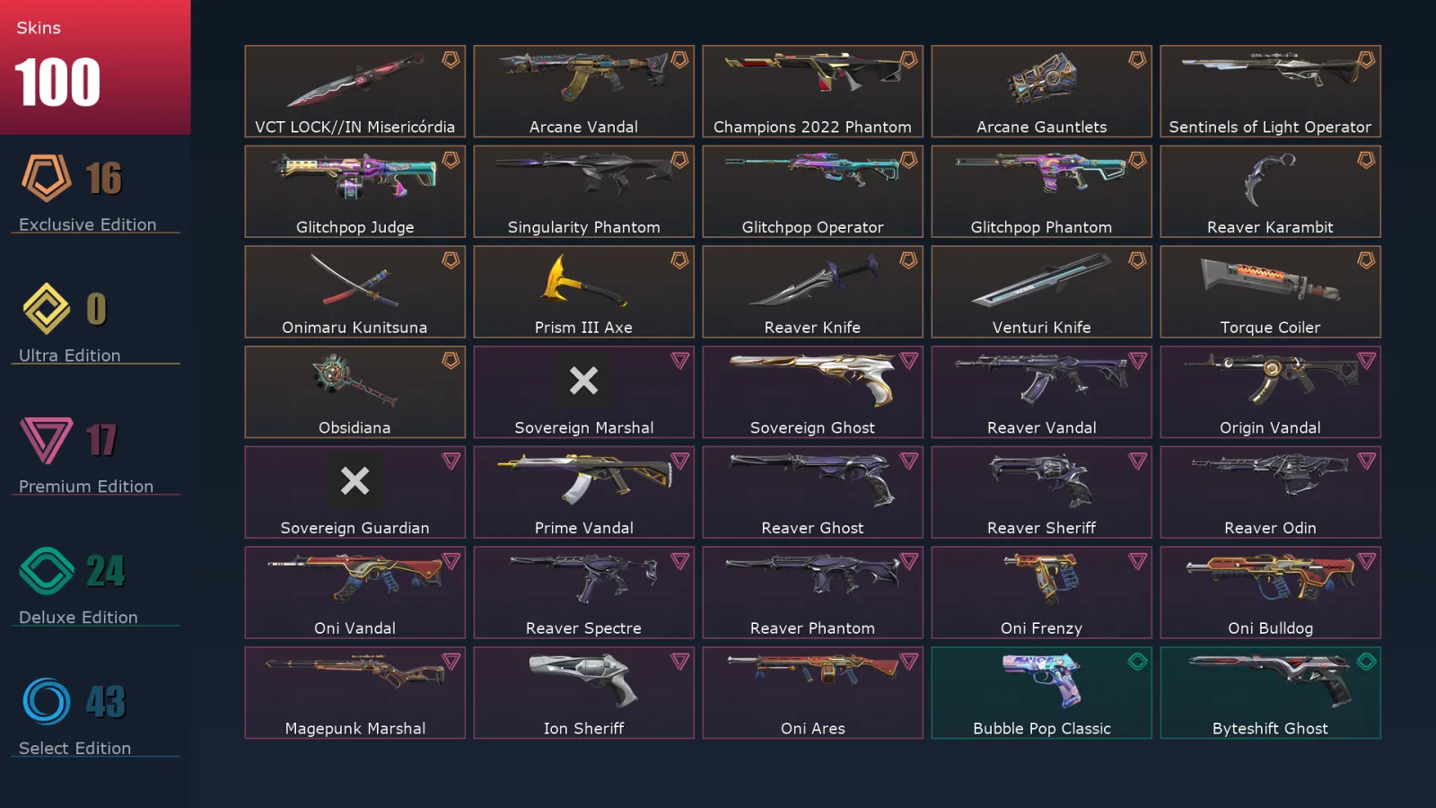 [Valorant] | EU | Level 247 | 29 Agents | 100 Skins — Valorant account
