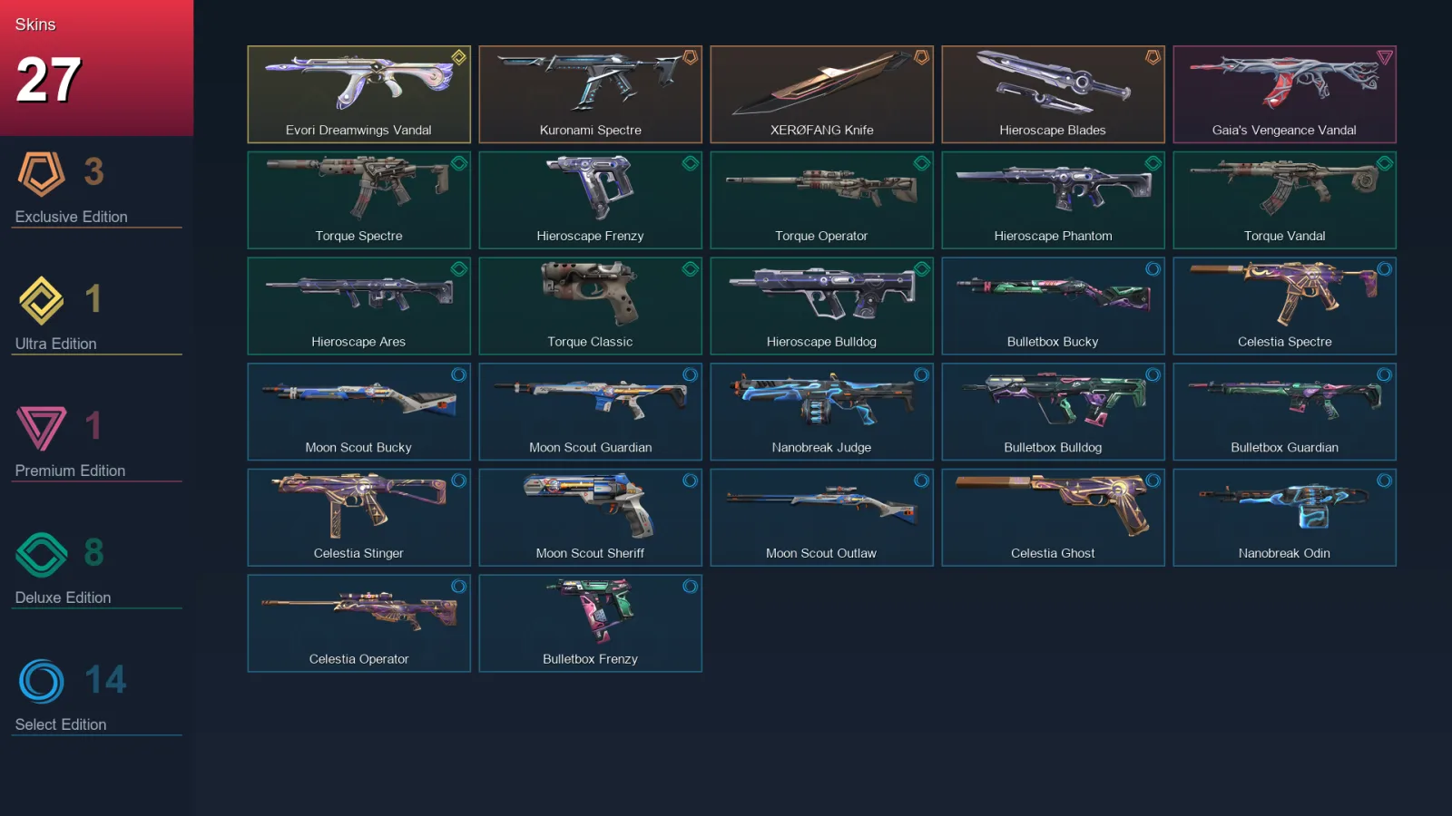 EU | Lv45 | Unranked | 27 Skin | 18 Agent | 29 Buddy