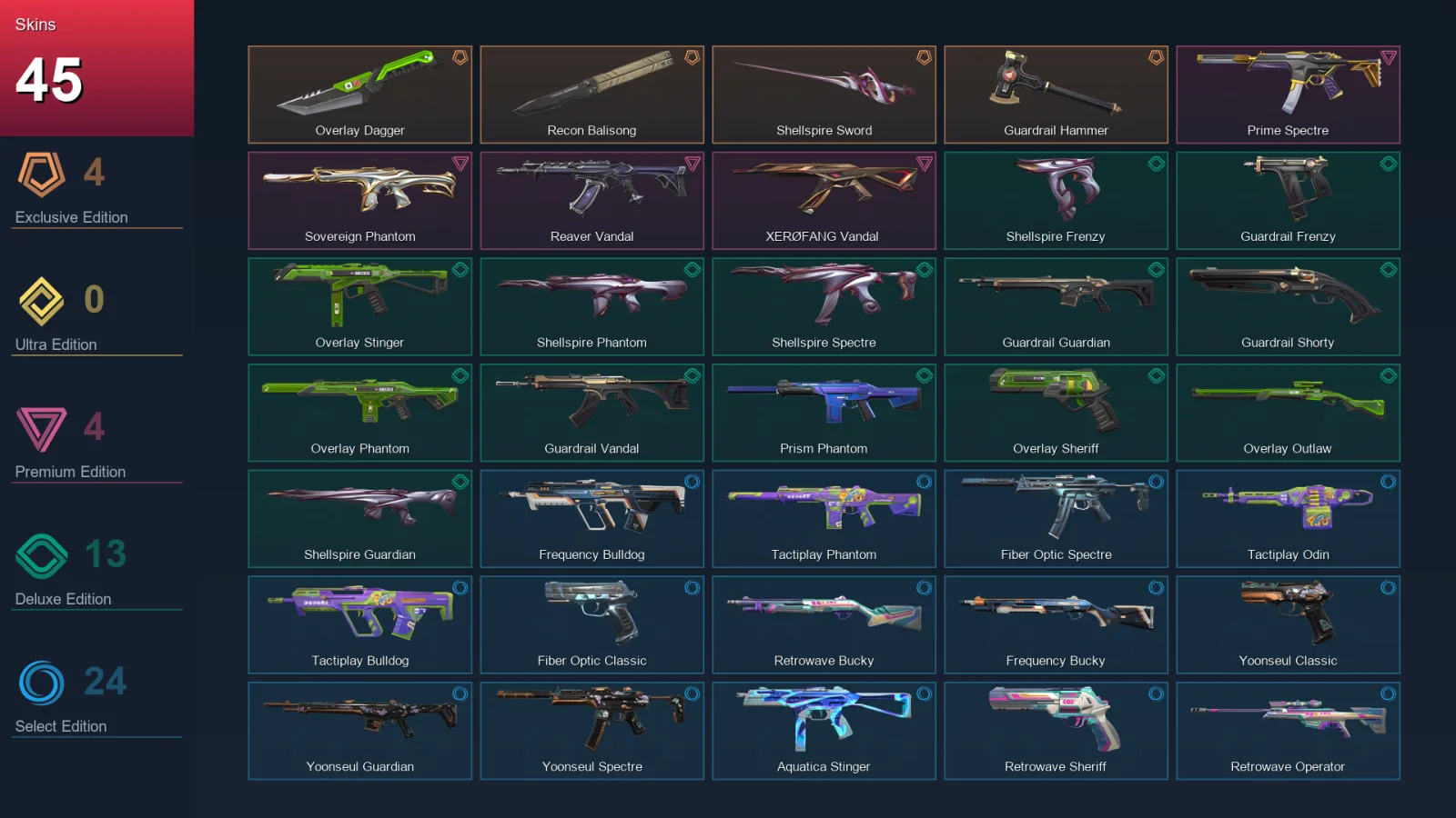 EU | Lv97 | Unranked | 45 Skin | 25 Agent | 48 Buddy
