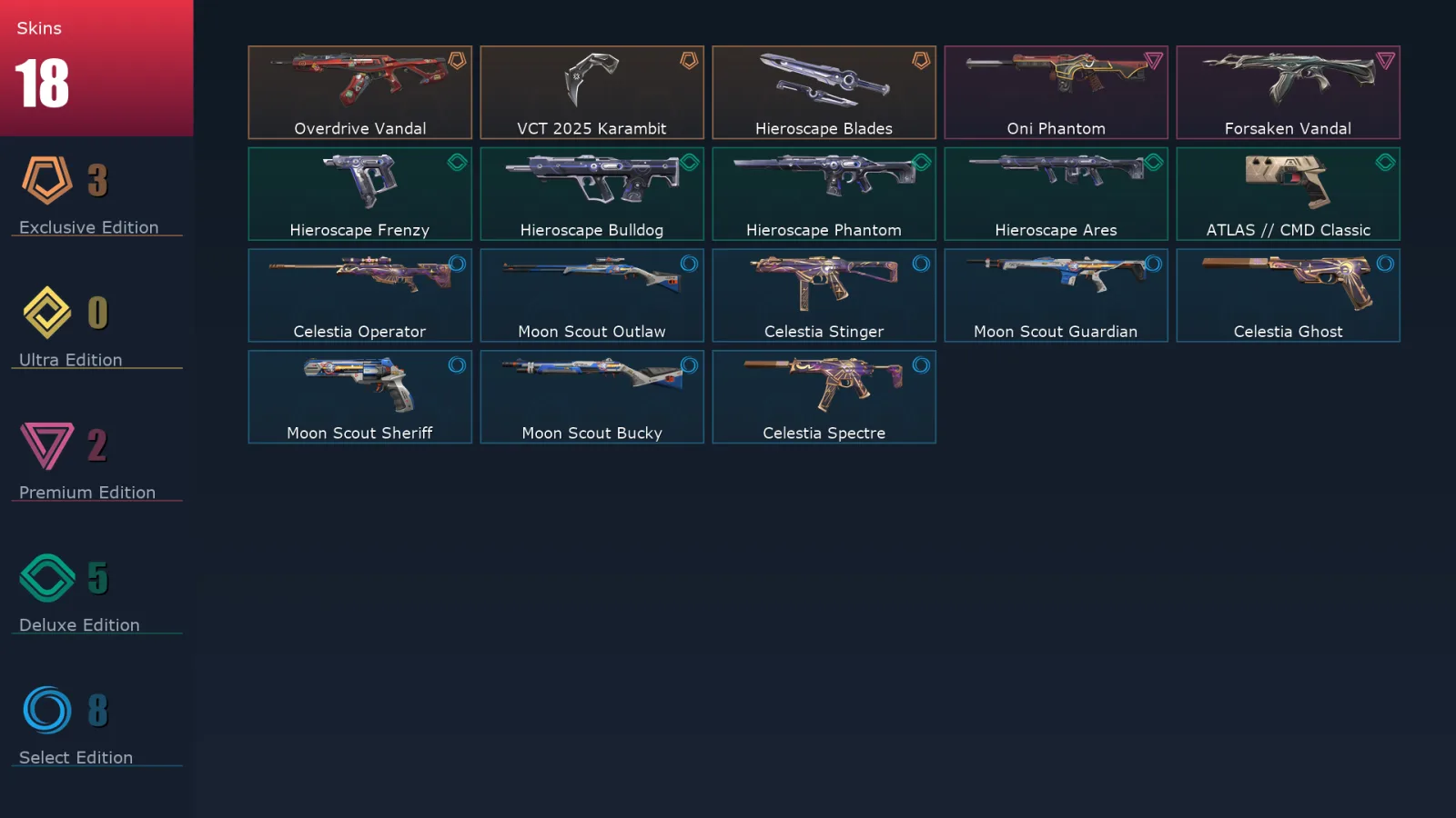 [Valorant] | EU | Level 59 | Diamond 2 | 16 Agents | 18 Skins