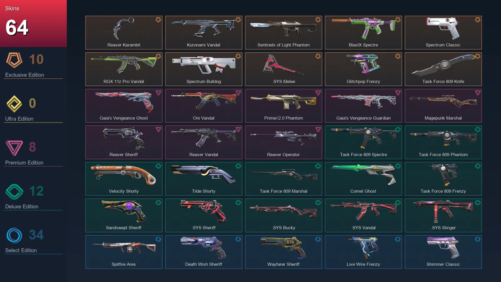 EU | Lv267 | Unranked | 64 Skin | 28 Agent | 132 Buddy