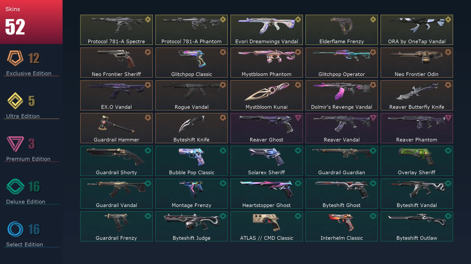 [Valorant] | EU | Level 241 | 29 Agents | 52 Skins
