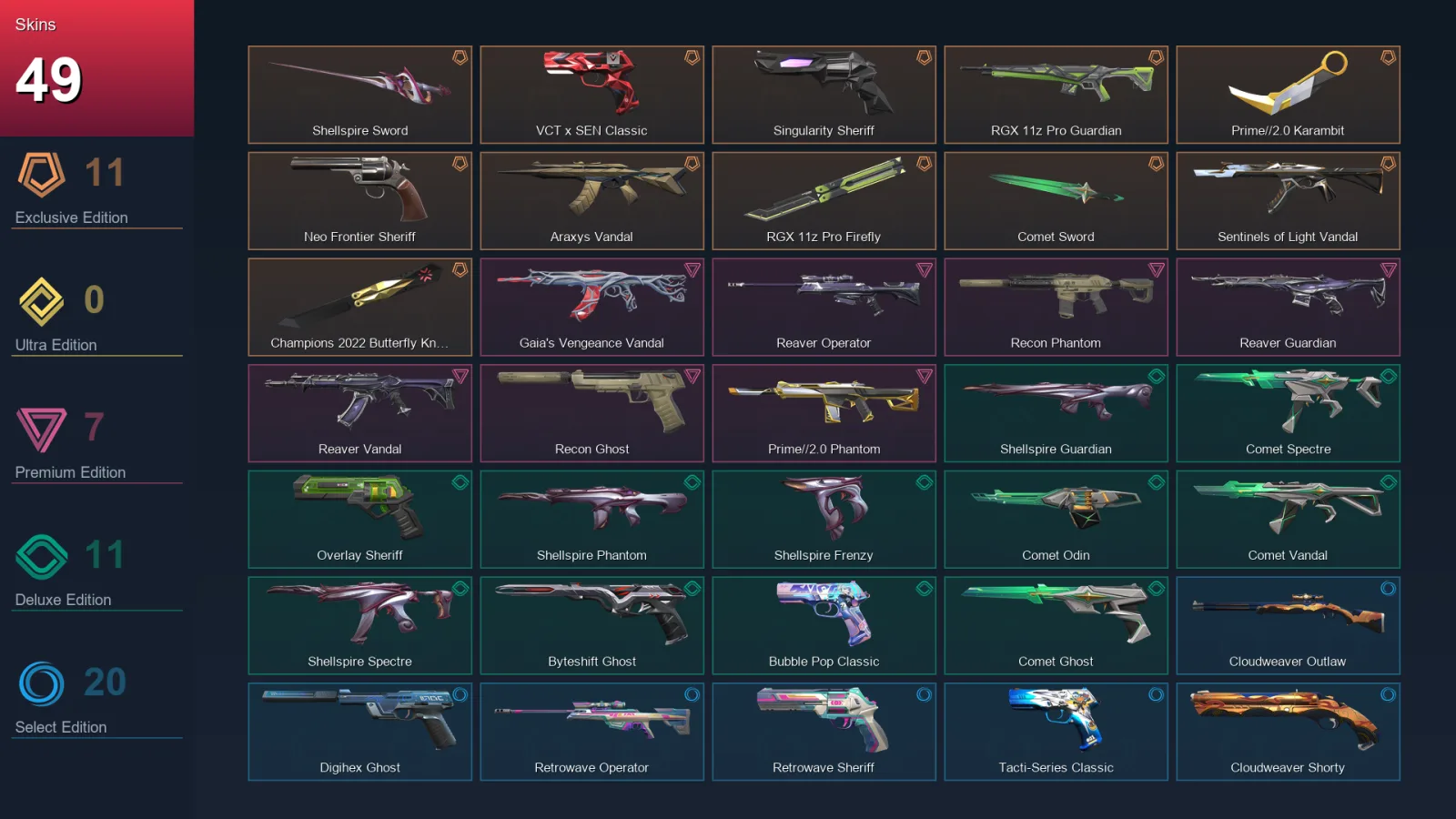NA | Lv179 | Unranked | 49 Skin | 28 Agent | 87 Buddy