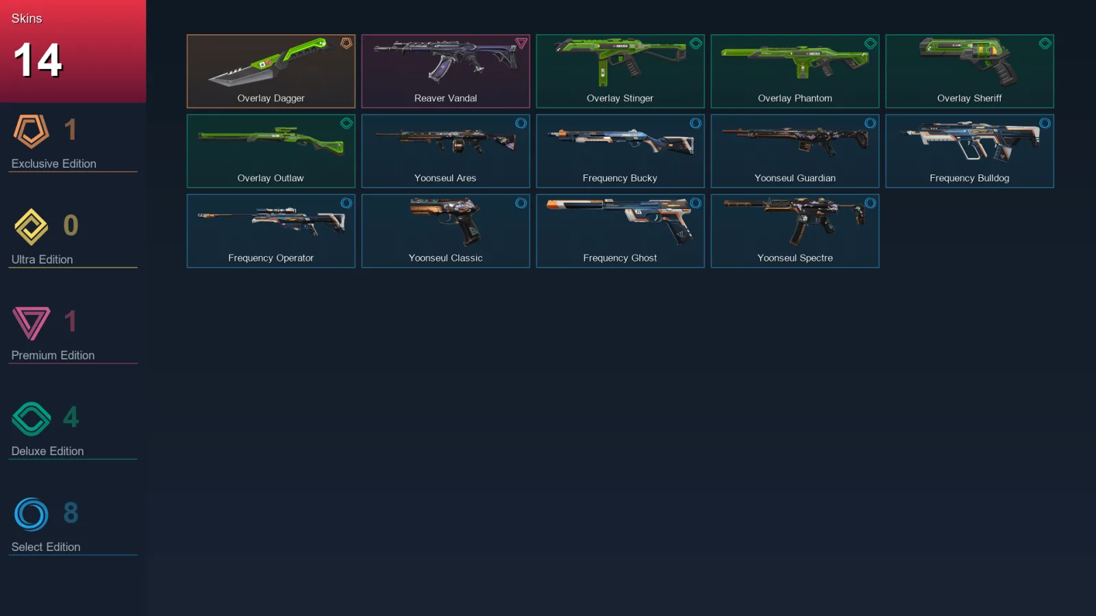 EU | Lv54 | Unranked | 14 Skin | 18 Agent | 27 Buddy