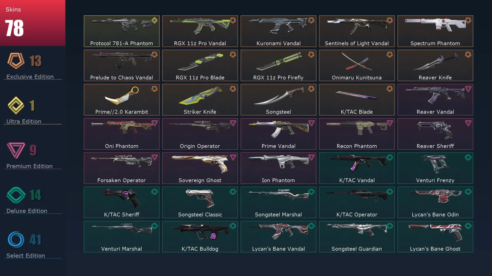 [Valorant] | EU | Level 209 | 26 Agents | 78 Skins — Valorant account