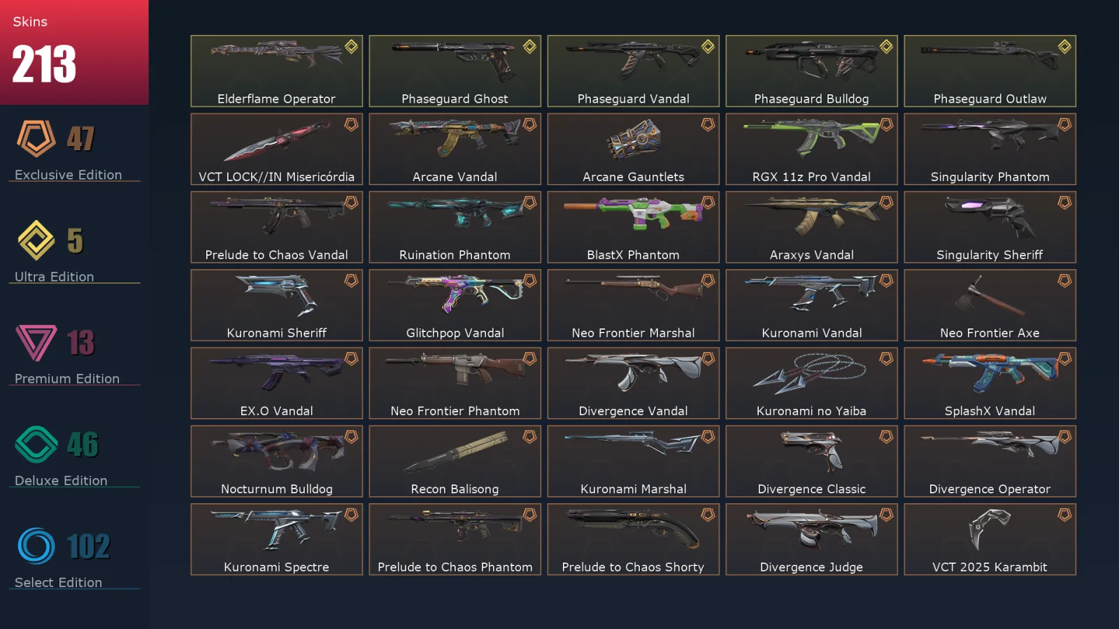[Valorant] | EU | Level 500 | 29 Agents | 213 Skins
