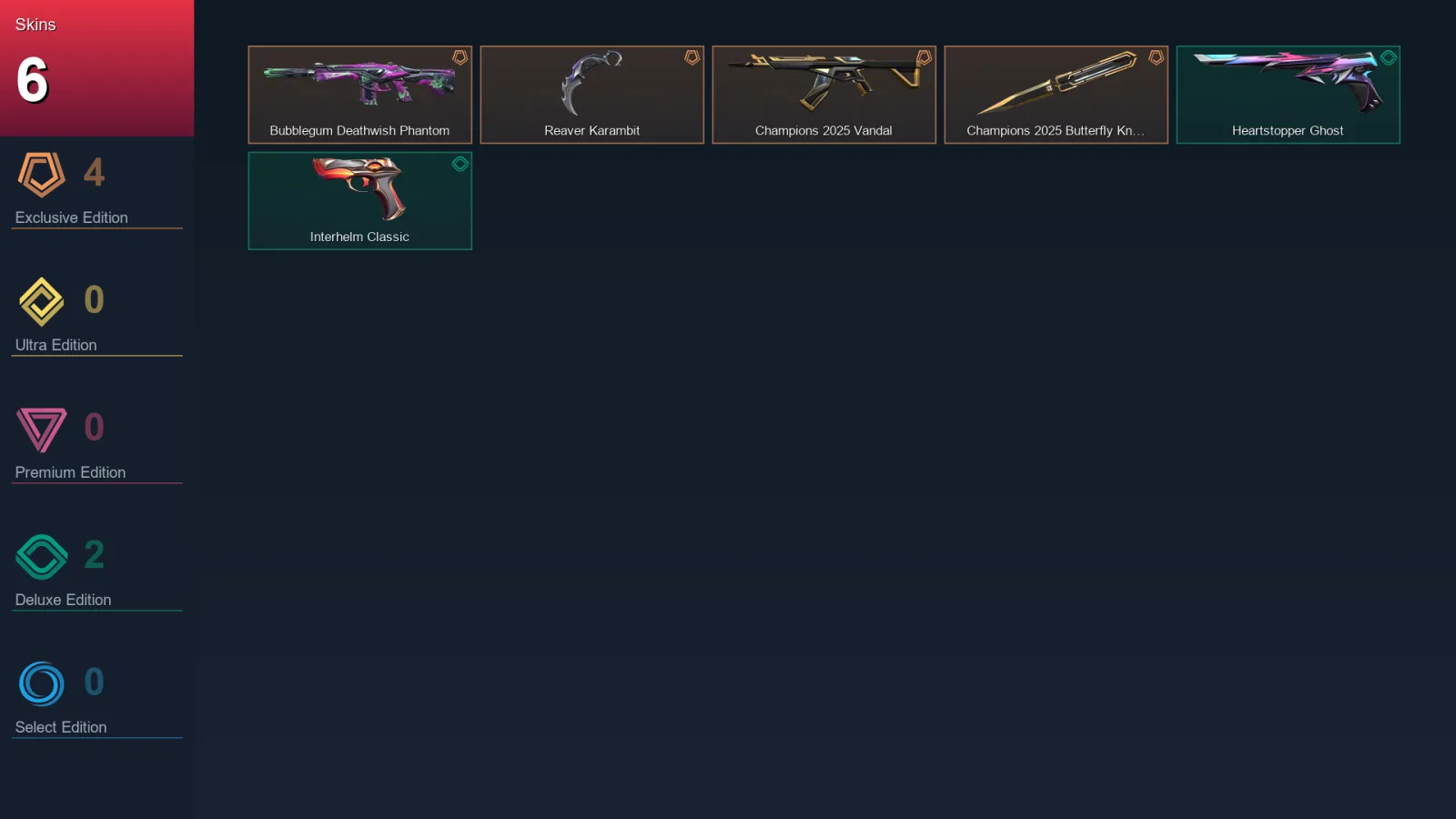 AP | Lv71 | Unranked | 6 Skin | 20 Agent | 16 Buddy — Champions 2025 Butterfly Knife