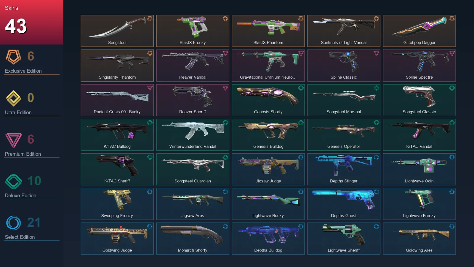 NA | Lv56 | Unranked | 43 Skin | 29 Agent | 32 Buddy