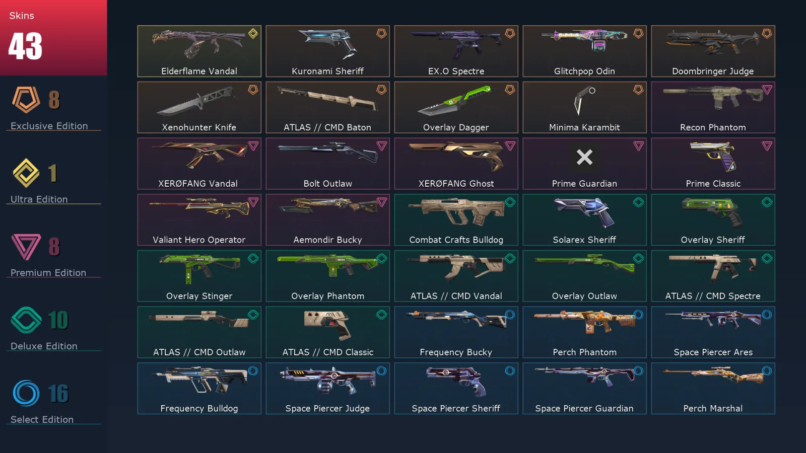 [Valorant] | EU | Level 102 | 29 Agents | 43 Skins