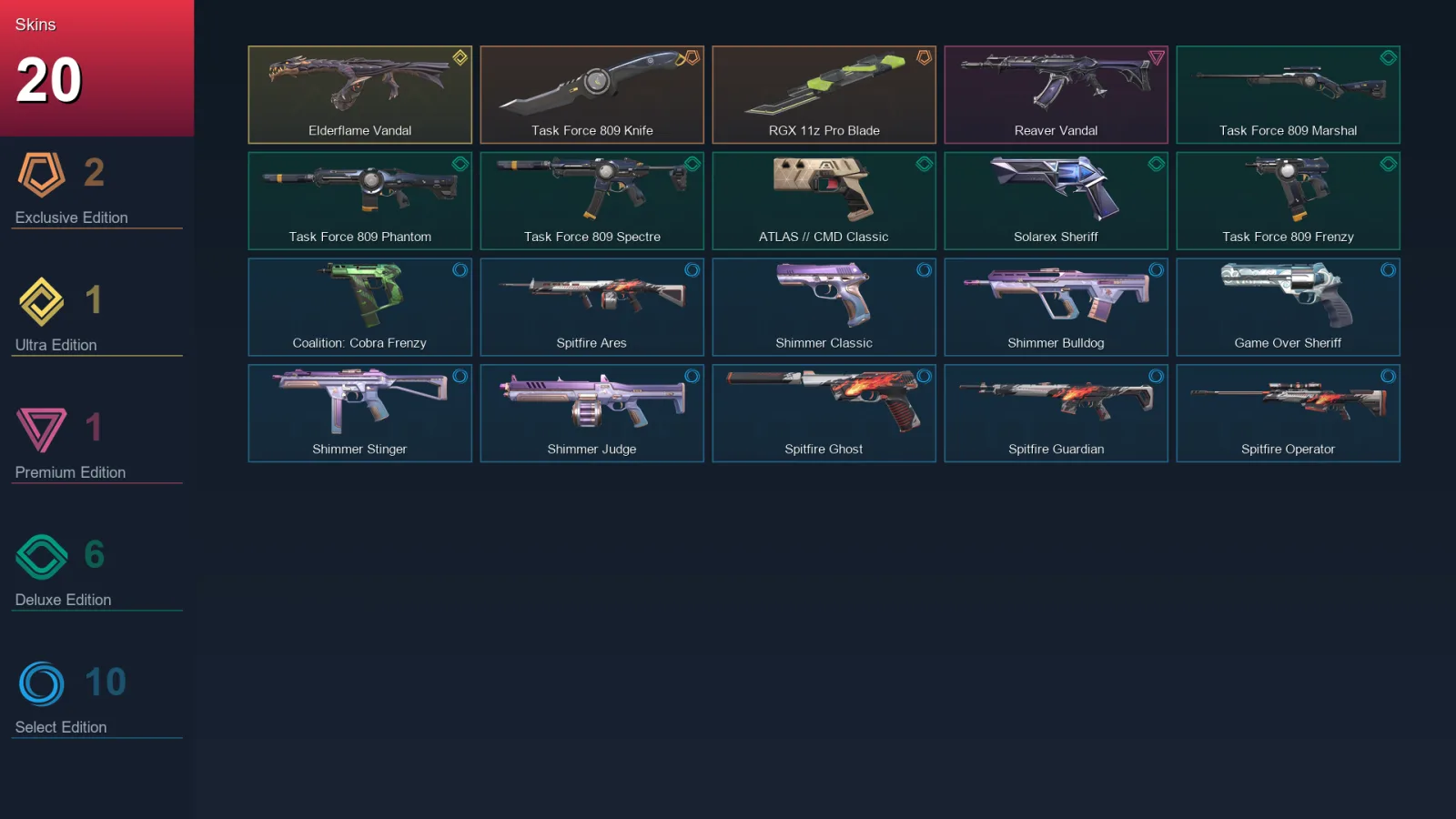 EU | Lv106 | Unranked | 20 Skin | 25 Agent | 56 Buddy — Shimmer Judge
