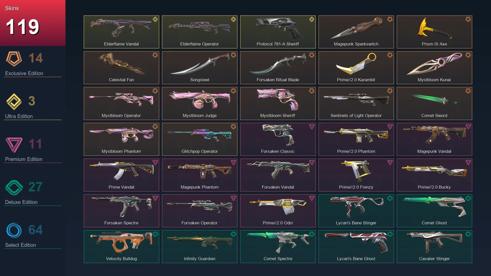 AP | Lv241 | Unranked | 119 Skin | 28 Agent | 139 Buddy