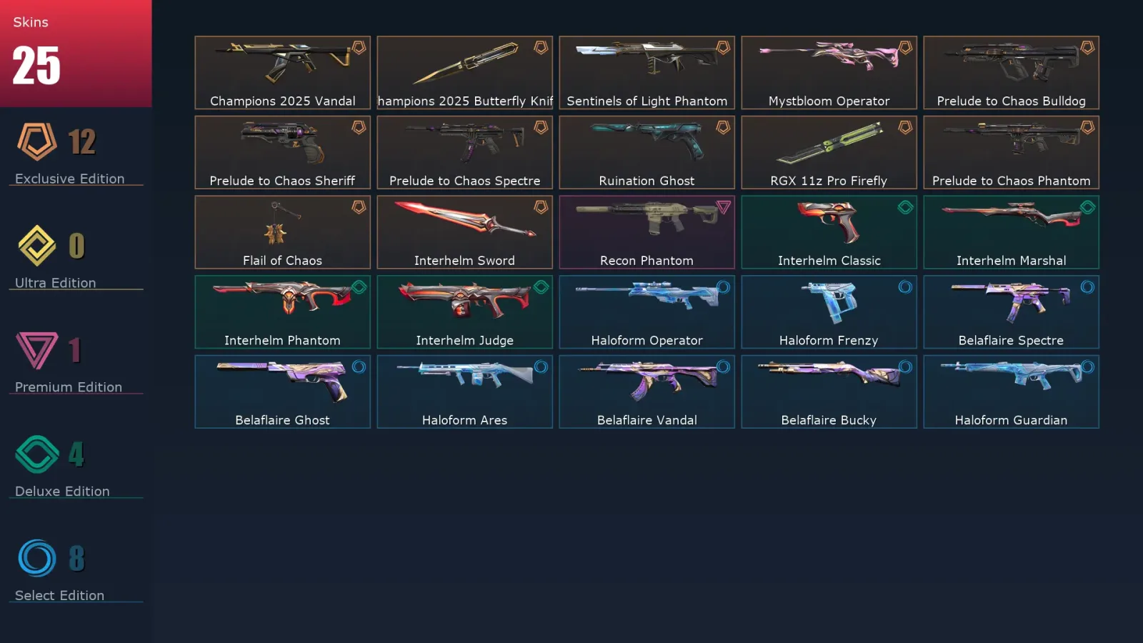 [Valorant] | EU | Level 47 | 15 Agents | 25 Skins