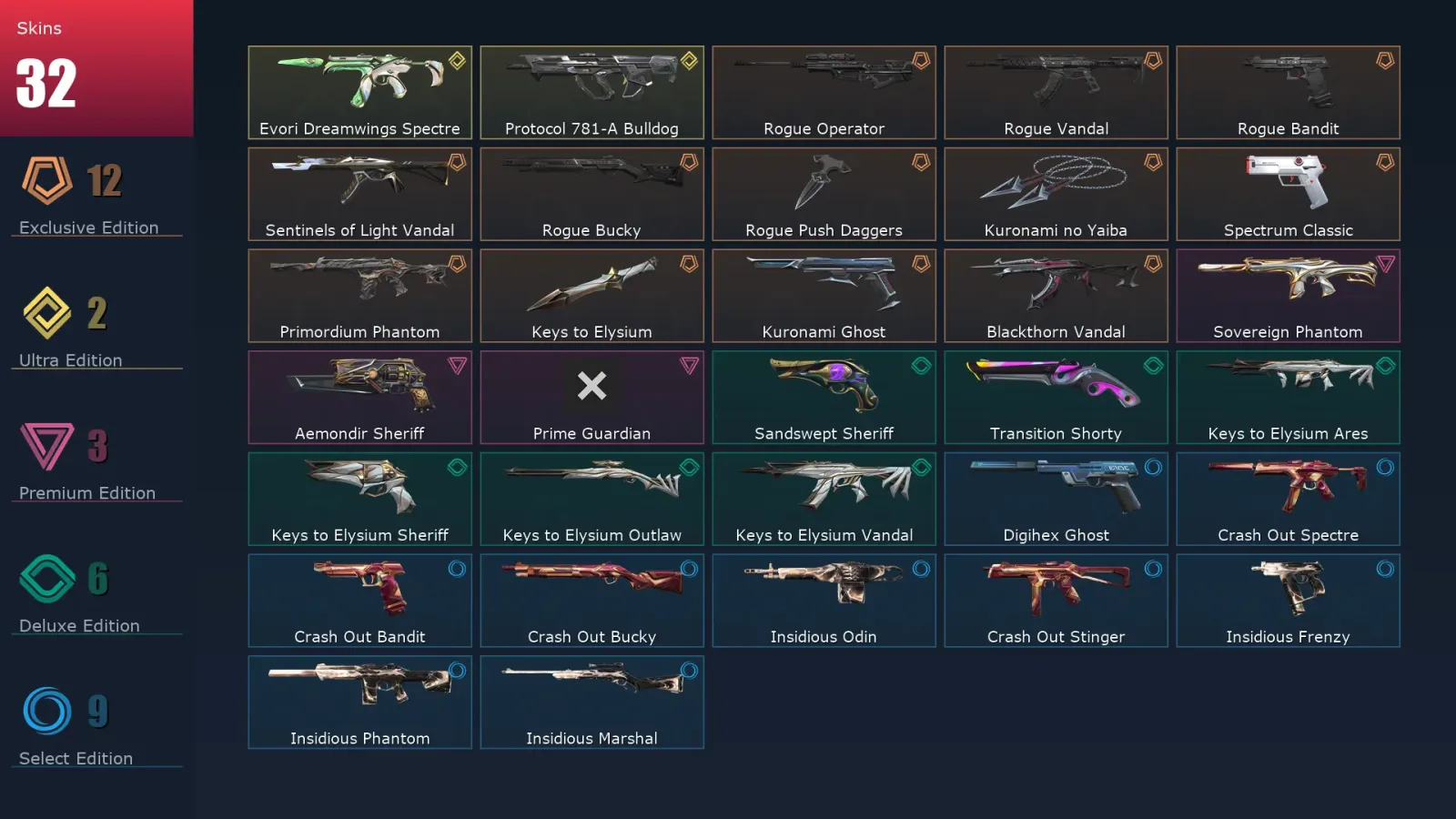 [Valorant] | EU | Level 136 | Silver 1 | 29 Agents | 32 Skins — Silver Valorant