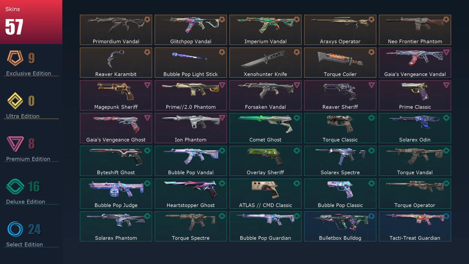 [Valorant] | EU | Level 160 | Diamond 2 | 29 Agents | 57 Skins