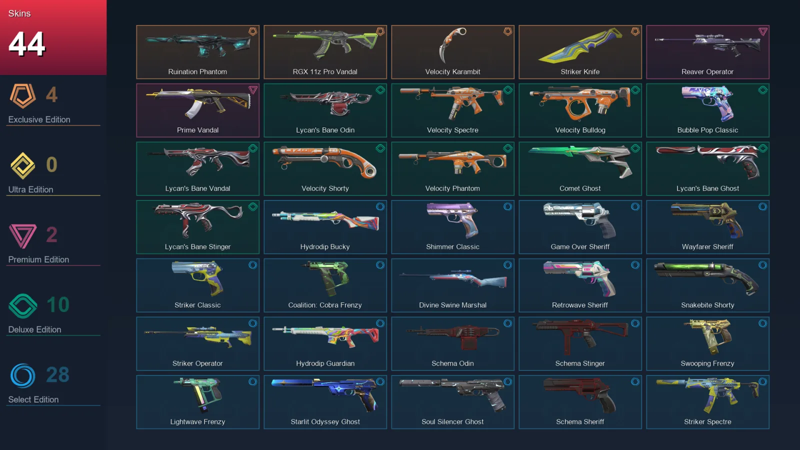 NA | Lv218 | Unranked | 44 Skin | 26 Agent | 103 Buddy — Valorant account