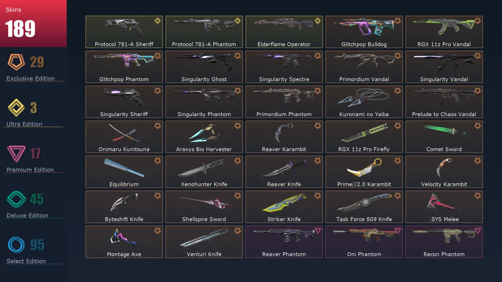 [Valorant] | EU | Level 387 | 28 Agents | 189 Skins
