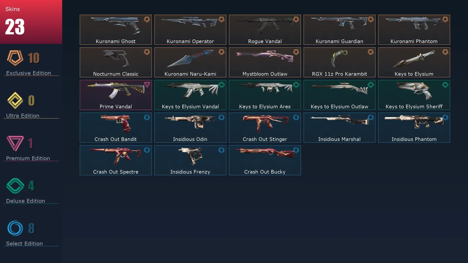 [Valorant] | EU | Level 55 | Diamond 3 | 19 Agents | 23 Skins