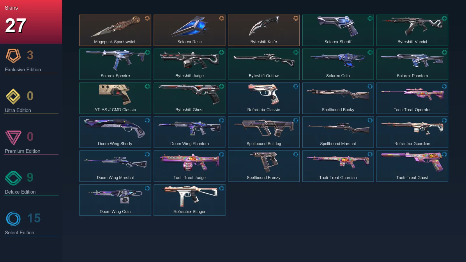 EU | Lv67 | Unranked | 27 Skin | 21 Agent | 35 Buddy — Byteshift Judge